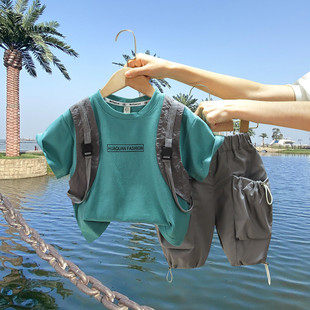 男童夏装套装2025新款网红洋气儿童韩版男宝宝夏季工装裤两件套潮