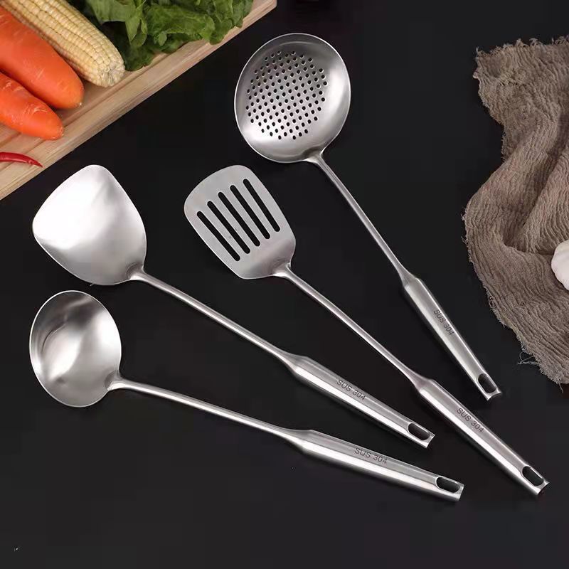 加厚304不锈钢锅铲一体成形防烫不粘锅厨具套装炒铲汤勺漏勺希良