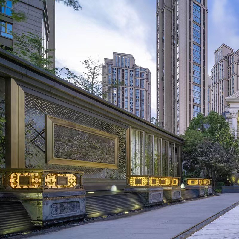 直销不锈钢拉丝仿云石庭院柱头灯大型小区商场大门景观灯
