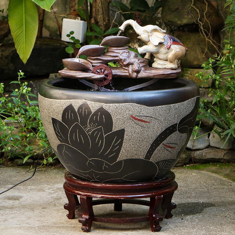 公司陶瓷鱼缸古宅荷花景德镇金鱼缸阳台大缸养鱼盆甲鱼缸流水种植