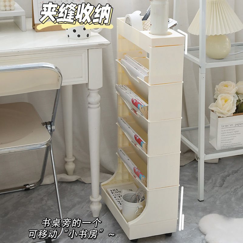 落地旋转儿童简易书架宿舍小推车可移动小型置物架放书的带轮架子