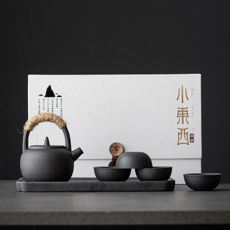 小东西一壶四杯干泡套装黑陶提梁壶茶杯陶瓷干泡盘整套家用茶具