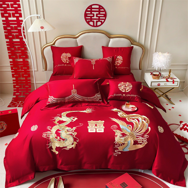 24婚庆四件套新款刺绣多件套高端轻奢风床上用品厂家直销
