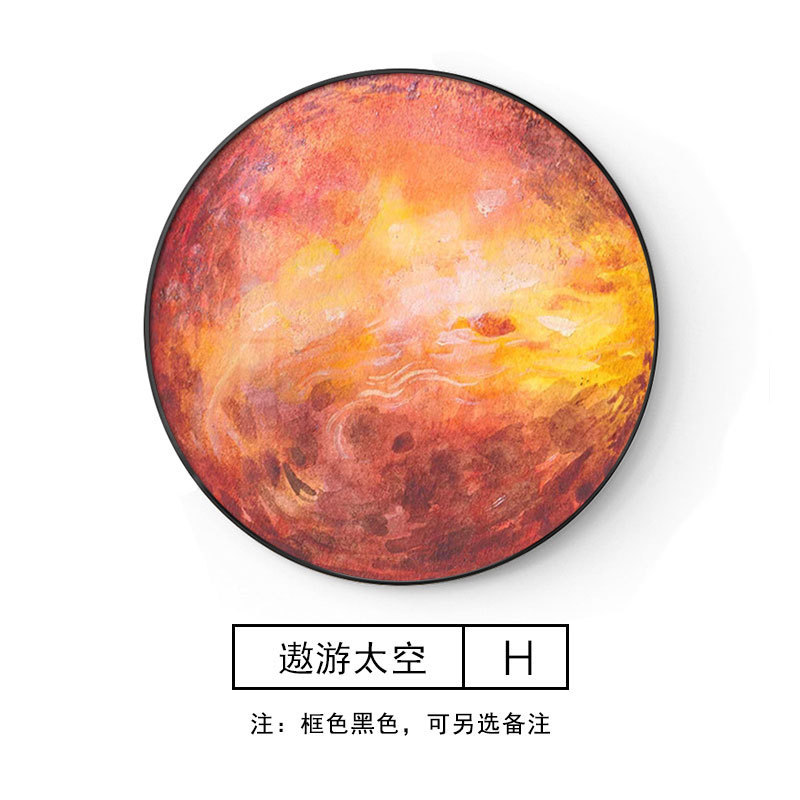 月球宇宙星空玄关走廊大气客厅背景墙挂画轻奢圆形装饰画创意壁画图片