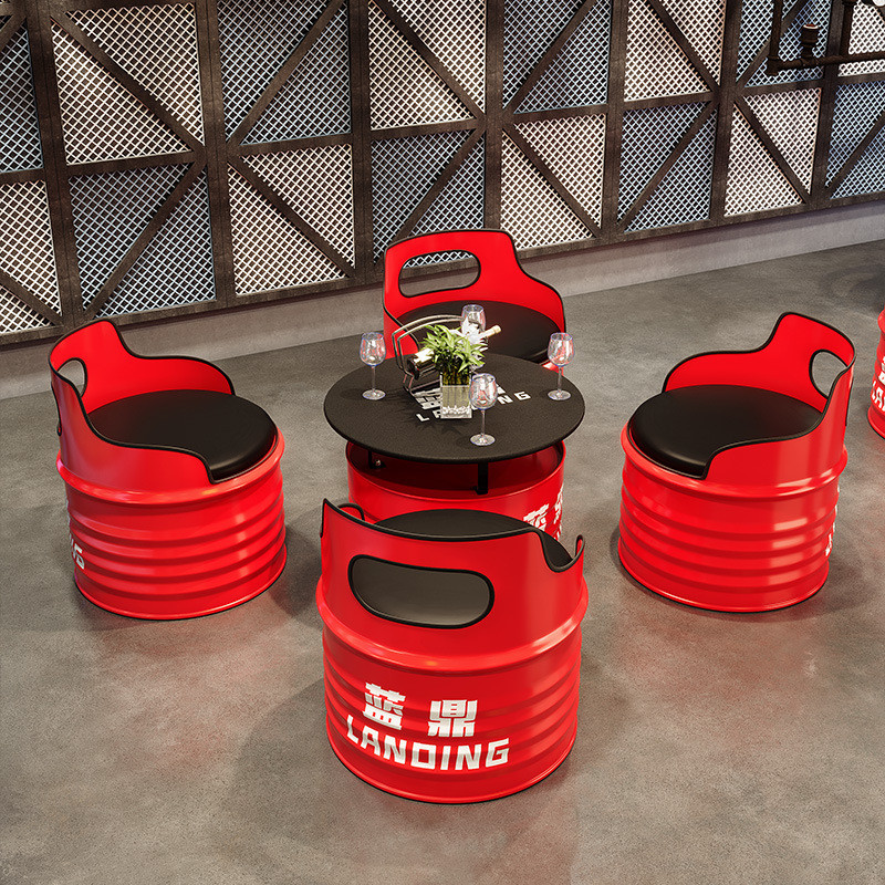 工业风复古油桶卡座沙发奶茶店餐厅个性创意酒吧会客铁艺桌椅组合