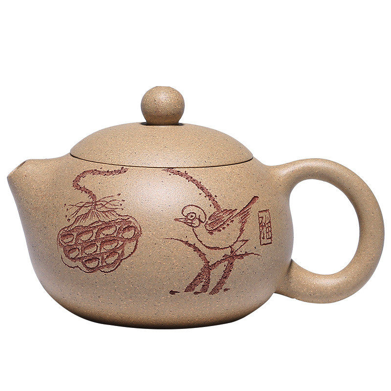 宜兴厂家批发段泥西施紫砂壶 全手工刻茶具小鸟泡茶壶绘