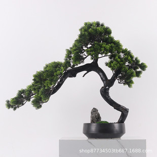 仿真新中式 摆件 迎客松盆景绿植客厅酒店家居玄关装 饰品样板间软装