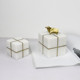 现代简约几何形白色大理石嵌铜条方块饰品摆件镇纸书档