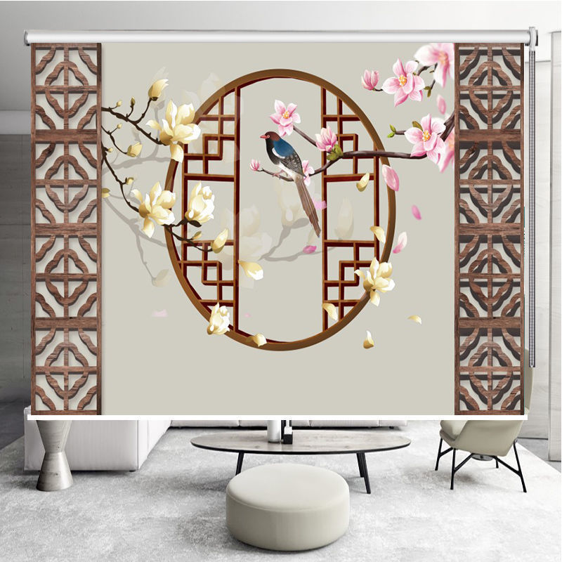 2toe批发新中式升降卷帘窗帘遮光办公室背景挂画客厅免打孔电动遮