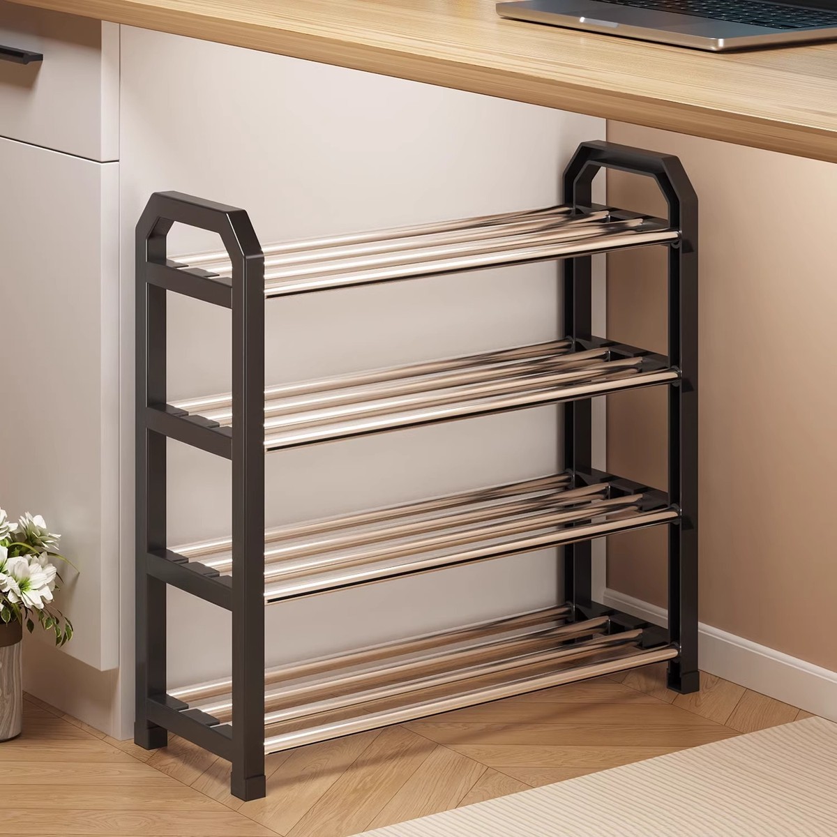 简约多层家用鞋架不锈钢钢管经济型收纳鞋柜多功能分层进门鞋架子