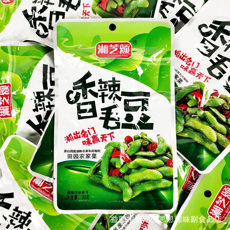 新日期湘芝颂香辣毛豆零食湖南特产休闲食品麻辣熟食辣味毛豆夹即