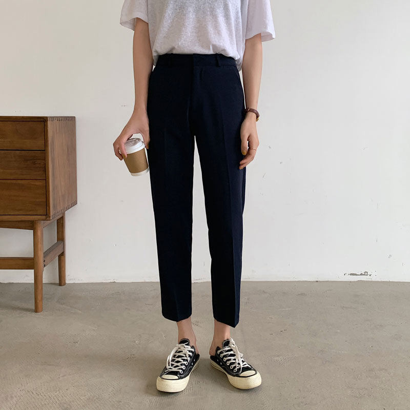 春夏九分裤直筒裤女藏蓝色烟管西裤黑色通勤长