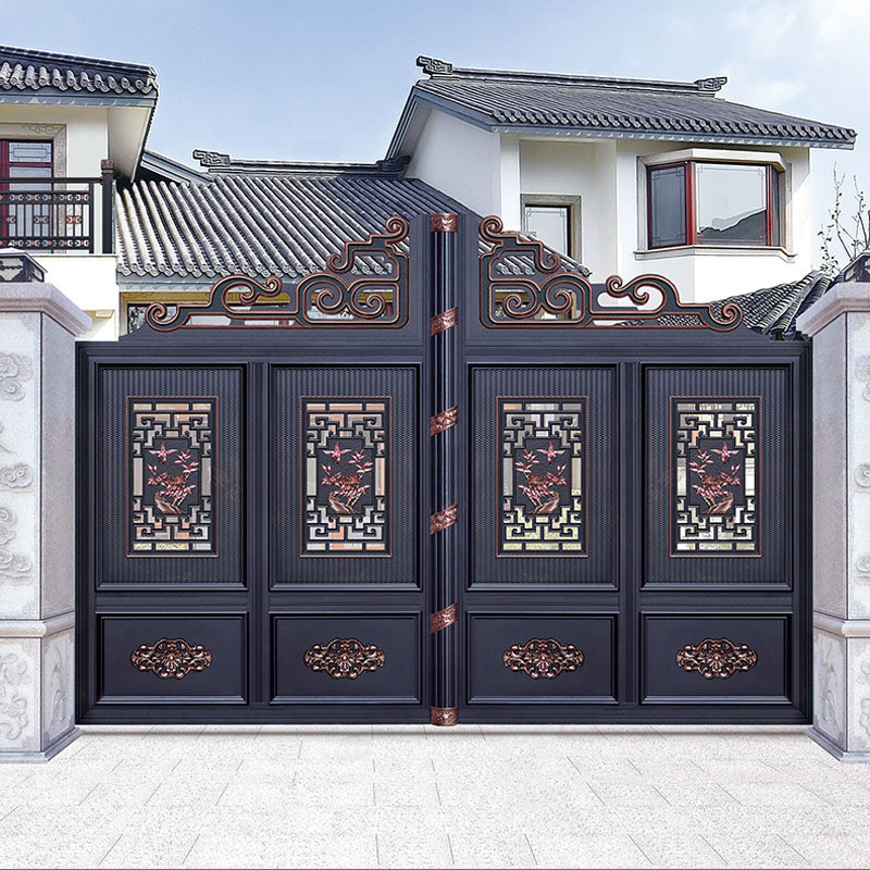 博盾铝艺大门庭院别墅门推拉门双开门中式对开门铝合金院子电动门
