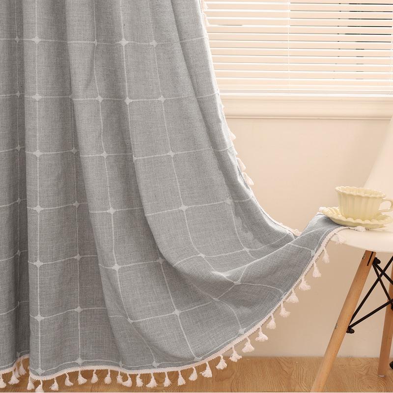 热销浴帘麻方格涤大提花流苏款浴帘加厚卫生间浴室帘隔断帘