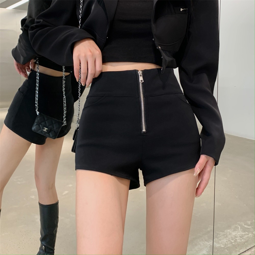 黑色女款夏季外穿2025新款美式辣妹显瘦休闲阔腿热裤