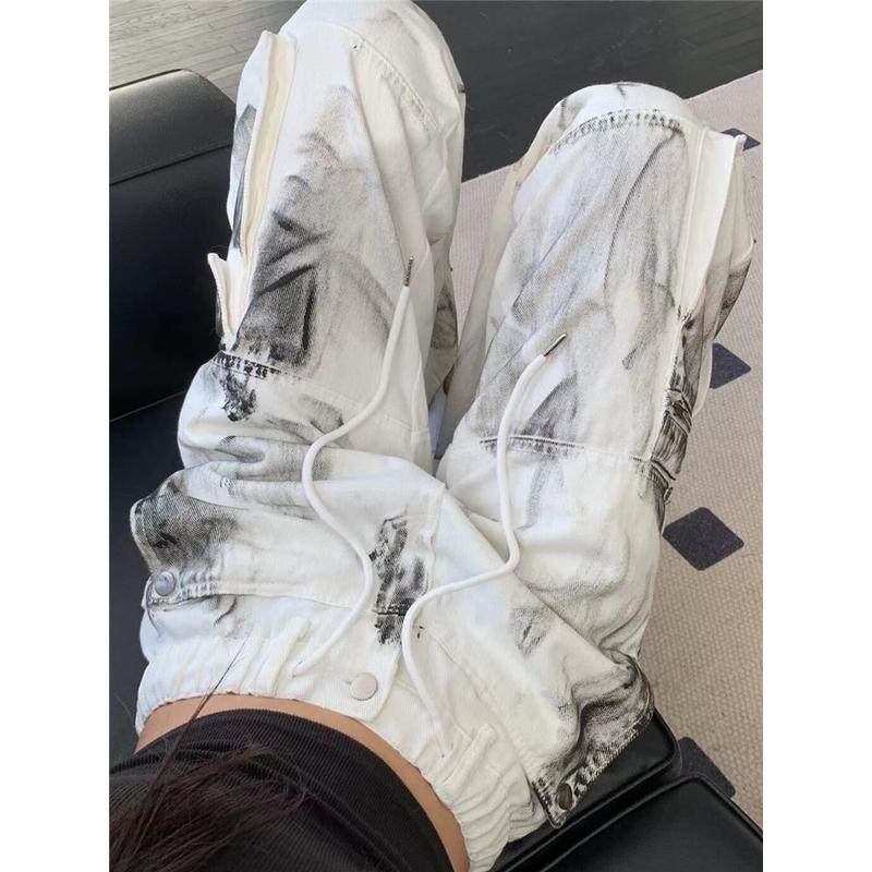 美式高街扎染多口袋工装大码宽松直筒阔腿裤潮,女装/女士精品,大码裤装,淘宝优惠券,粉丝福利购,淘宝优惠卷