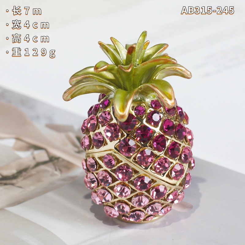 珐琅彩镶乔迁礼品开业赠送网红轻奢首饰盒钻水晶菠萝摆件家居饰品