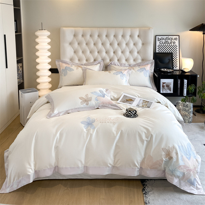 cb#绣花刺绣套件1.5m1.8m2m家用棉床上用品四件套被套床单长绒棉