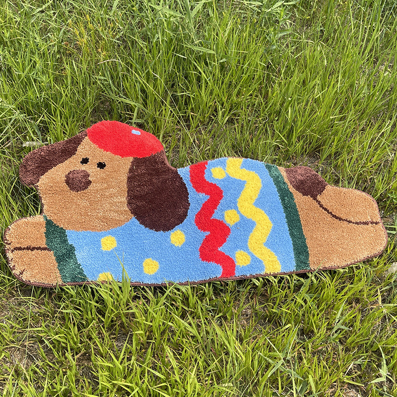 可爱卡通吸水地垫簇绒植绒地毯卧室耐脏易打理防滑趴趴狗