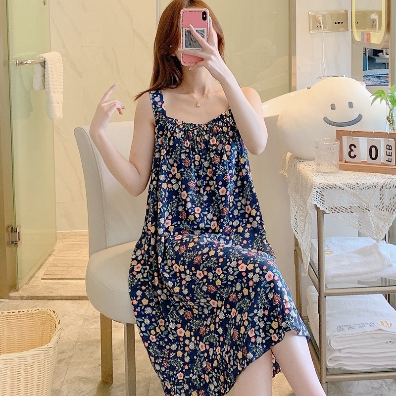 新品吊带睡裙女夏性感可爱棉绸睡衣人造棉睡衣裙绵绸连衣裙大码胖