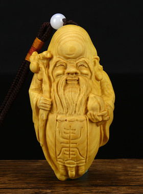 小叶黄杨木雕手把件工艺品家装摆件手工雕刻把玩件木质寿星福禄寿