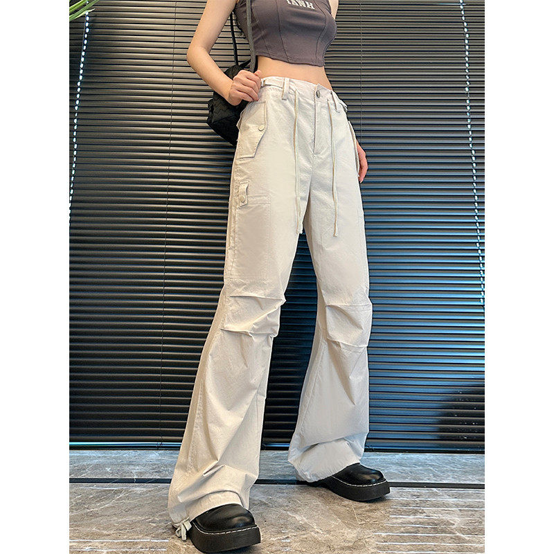 XCCX美式工装裤秋季薄款休闲宽松阔腿裤女2024年新款抽绳拖地,女装/女士精品,休闲裤,淘宝优惠券,粉丝福利购,淘宝优惠卷