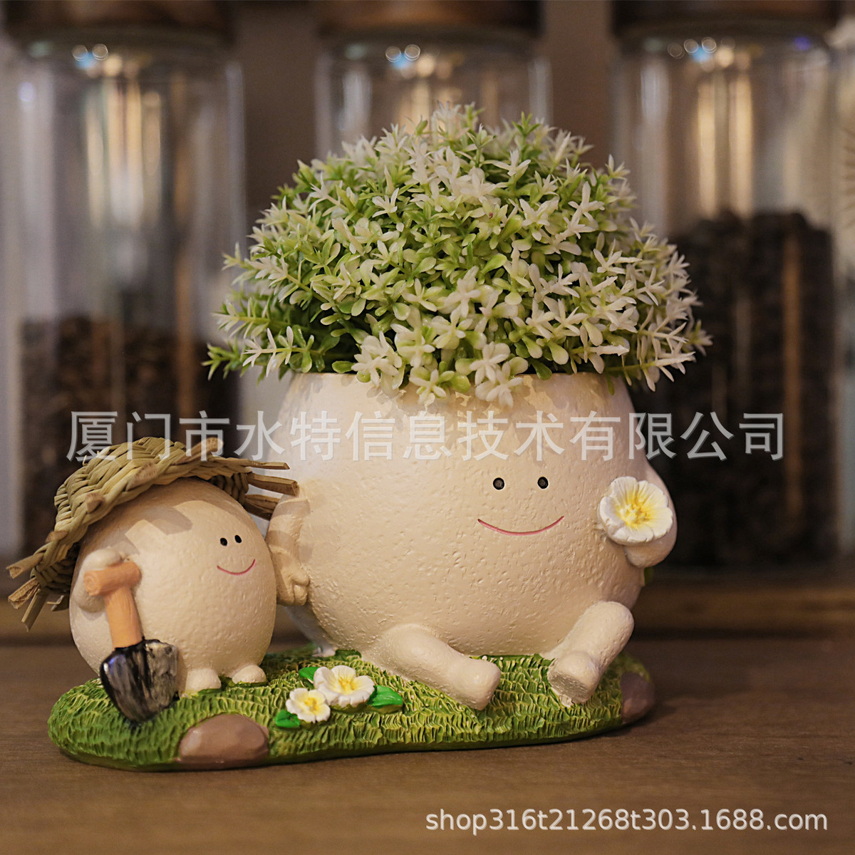 草帽亲子多肉小花盆办公室书房装饰吉他创意可爱绿植摆件爆款