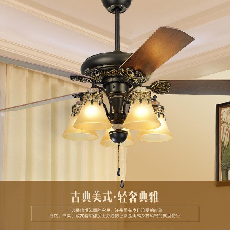 美式乡村复古餐厅吊扇灯欧式仿古电风扇灯0客厅带LED的风扇吊灯
