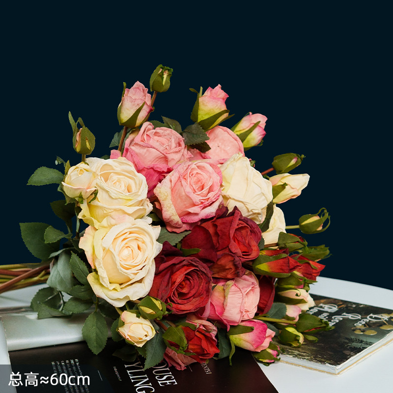 高档玫瑰花束假花仿真花摆设高端塑料花摆件轻奢客厅绢花装饰花卉