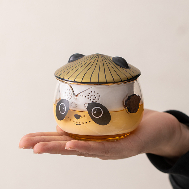 陶瓷简约可爱风轻奢茶具套装户外旅行便携包一壶四杯熊猫泡茶壶