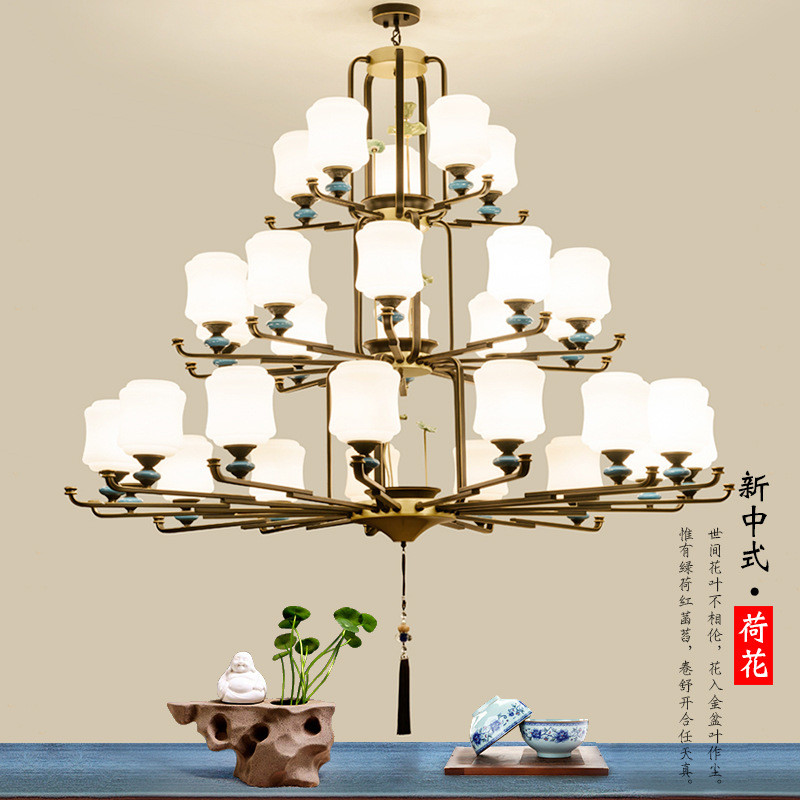新中式吊灯复式楼大厅三层大吊灯中国风禅意古典餐厅书房卧室灯