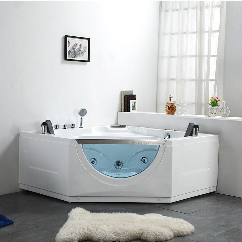 亚克力扇形按摩浴缸钻石型1.38米小户型带玻璃冲浪浴盆jacuzzi
