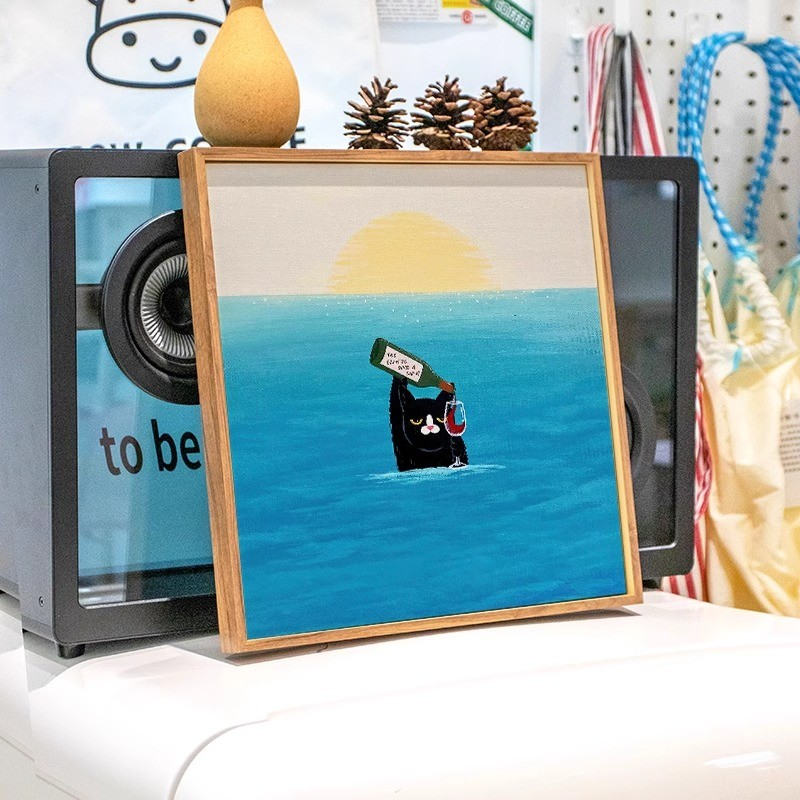 ZOYART儿童房卡通喝酒的猫 趣味装饰画ins小众艺术餐桌墙餐厅挂画图片
