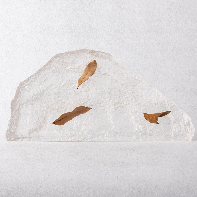 创意新中式高透明亚克力石碑雕塑山石浮雕枯树工艺品叶石碑摆件