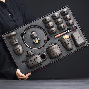 正品原矿紫砂茶具套装家用高档定制礼品送长辈老师领导大茶壶整套