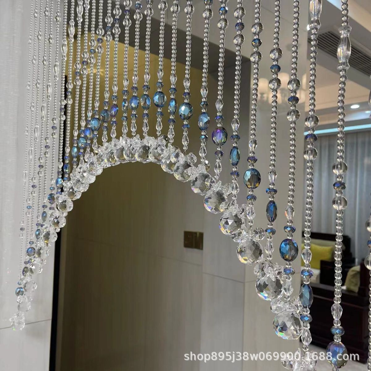 水晶珠帘窗帘免打孔安装厕所门帘大门水晶帘新款透明色彩兰晶