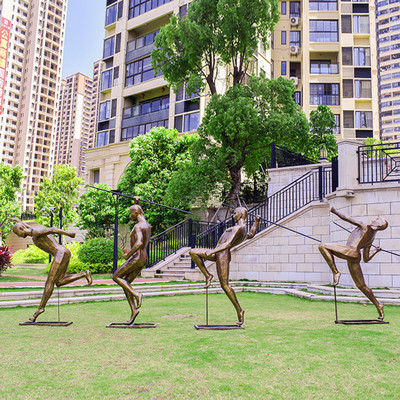 热销玻璃钢铸铜雕塑广场景观公园林美陈大件运动人物户外仿铜摆件