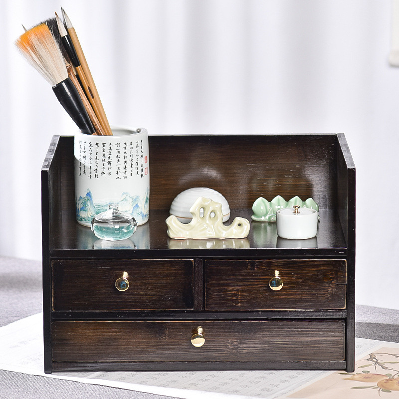 创意展示架学生用文房四宝书法多用桌面楠竹置物架收纳中国风书架