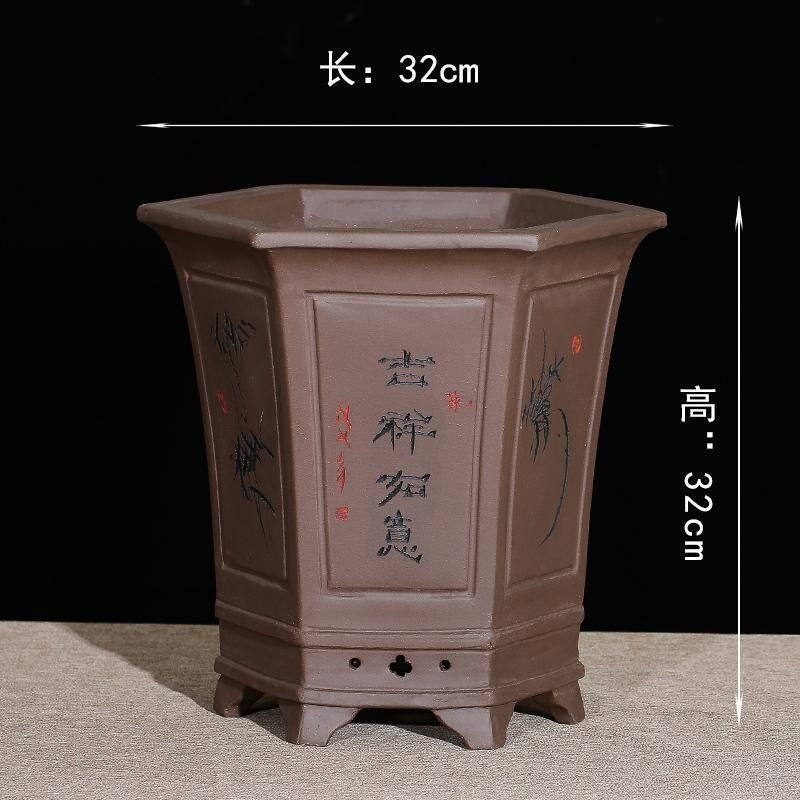 紫砂高的六方手工兰花盆景特大室内桌面花卉盆栽盆盆陶瓷批发
