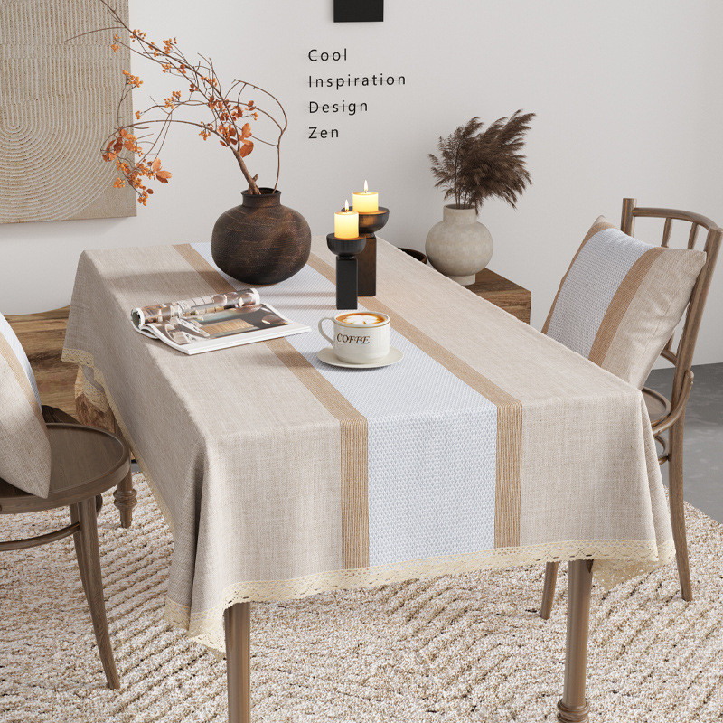 桌布布艺北欧长方形棉麻简约现代日系高级复古条纹餐桌布茶几台布