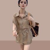 搭配一整套2025新款 胖妹妹时尚 遮肉显瘦高级感衬衫 夏装 套装 女