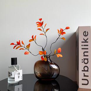 仿真花树枝红枫叶假花树叶子发财叶室内家居客厅枫叶假花北欧摆设