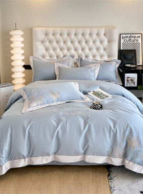 cb#绣花刺绣长绒棉1.5m1.8m2m套件棉床上用品四件套被套床单家用