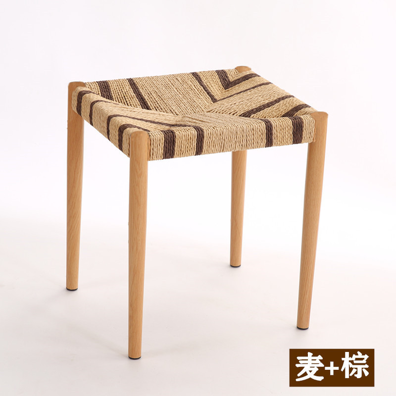 gy藤实木凳子编织凳子餐椅梳妆铁艺快餐方凳手工叠摞草绳仿棉绳家