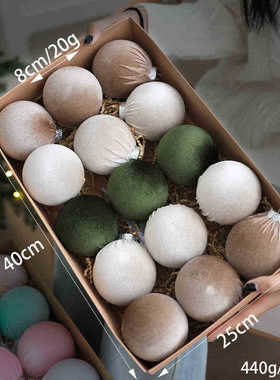 球球植绒球布艺圣诞树装饰挂件塑料球粉色蓝色香槟色圣诞圣诞套装