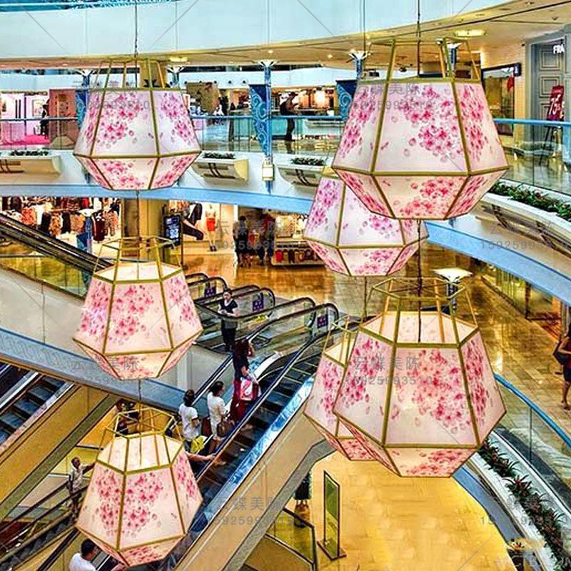 大型商场酒店春节中庭吊饰新年中空装饰美陈超市led发光吊挂灯笼