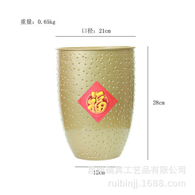 暴富花桶福兰盆抱抱桶金色花盆银柳冬青蝴蝶盆铁艺福桶创意插花桶