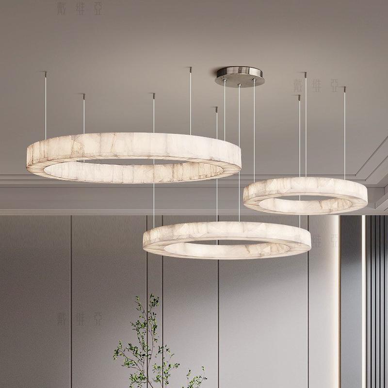 热销简约轻奢客厅天然别墅吊灯设计师圆形后现代云石复式餐厅卧室
