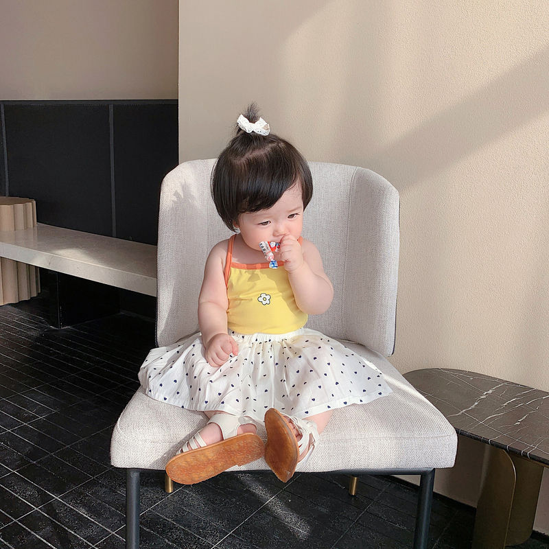 2025新款夏季宝宝交叉吊带衫可外穿条纹可爱女童上衣小背心T恤潮