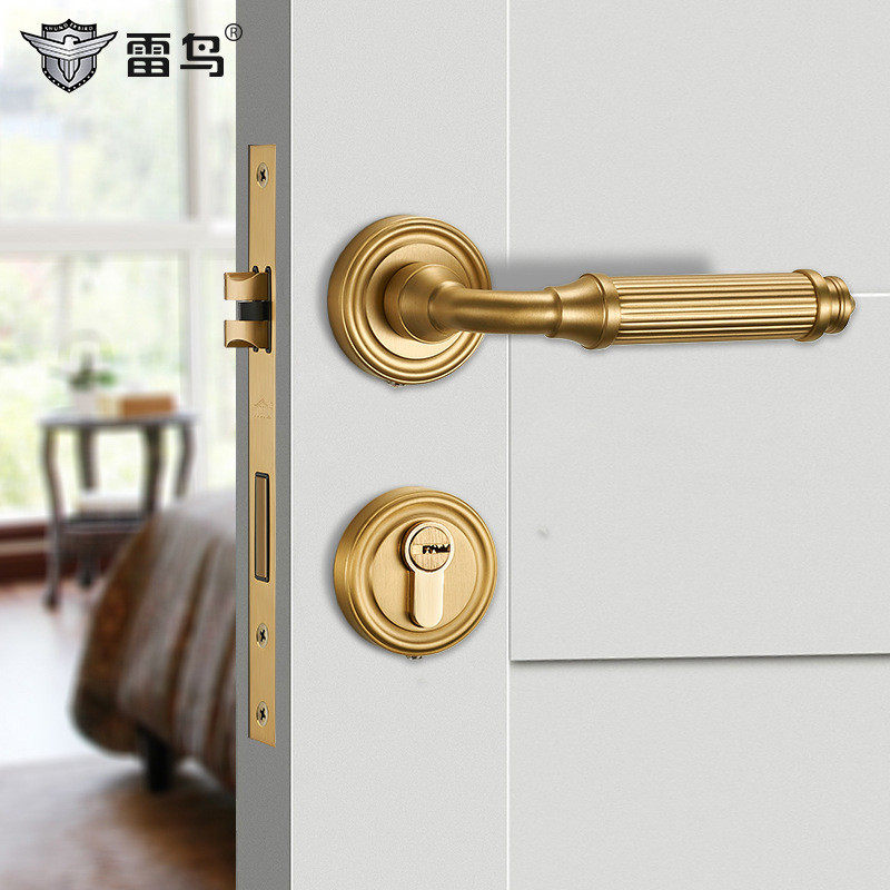 雷鸟法式复古门锁金色分体卧室门锁全铜室内门把手欧式美式静音锁,基础建材,机械门锁,淘宝优惠券,粉丝福利购,淘宝优惠卷